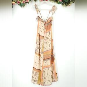 Zara Paisley and Floral Patchwork Print Ruffle Sleeve Maxi Dress XXS